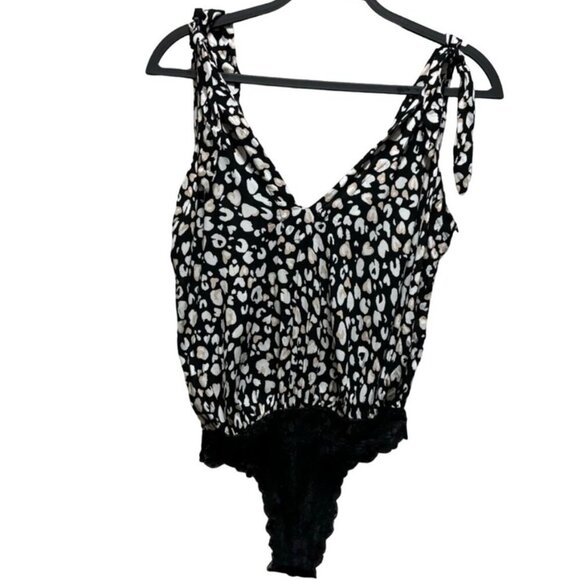 Free People Womens Bare It  Lace Detail Leopard Print BodysuitSize XS - Picture 5 of 10